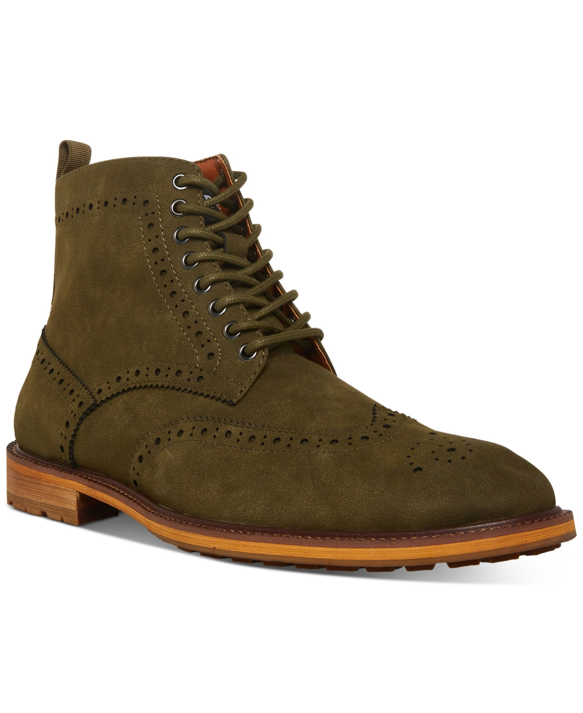 MADDEN Men's Olive Green Wingtip Brogue Boots