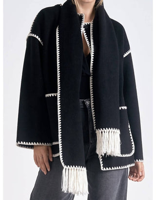 Elan - Jacket with Top Stitch and Removeable Scarf