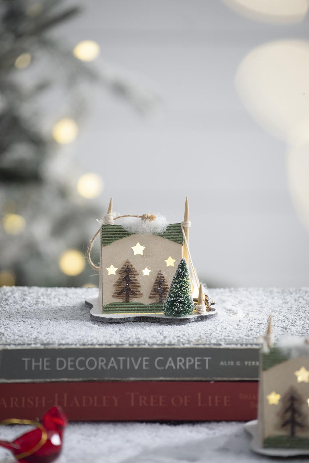 Cardboard Lit Tent Christmas Ornaments Set of 6 - Multicolor