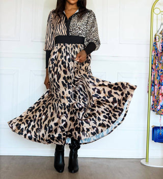 Little Secret Of Mine - Women's Animal Print Long Sleeve Maxi Dress