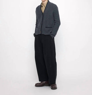 7115 By Szeki - V-neck Pockets Trimmed Cardigan