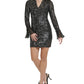 Calvin Klein Womens Sequined Bell Sleeve Bodycon Dress