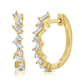 Diana M Jewels - 10 Baggett And Round Diamonds Huggie Earrings