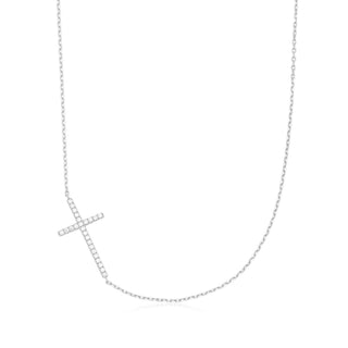 Eklexic - Women's Horizontal Cubic Zirconia Cross Necklace