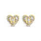 14K Yellow Gold Plated .925 Sterling Silver 1/2 Cttw Round and Baguette Diamond Composite Heart Shaped Stud Earring (I-J Color, SI2-I1 Clarity)