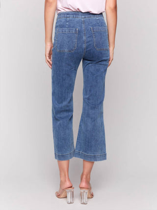 Charlie B - Cropped Pull-on Flare Jeans With Front Buttons