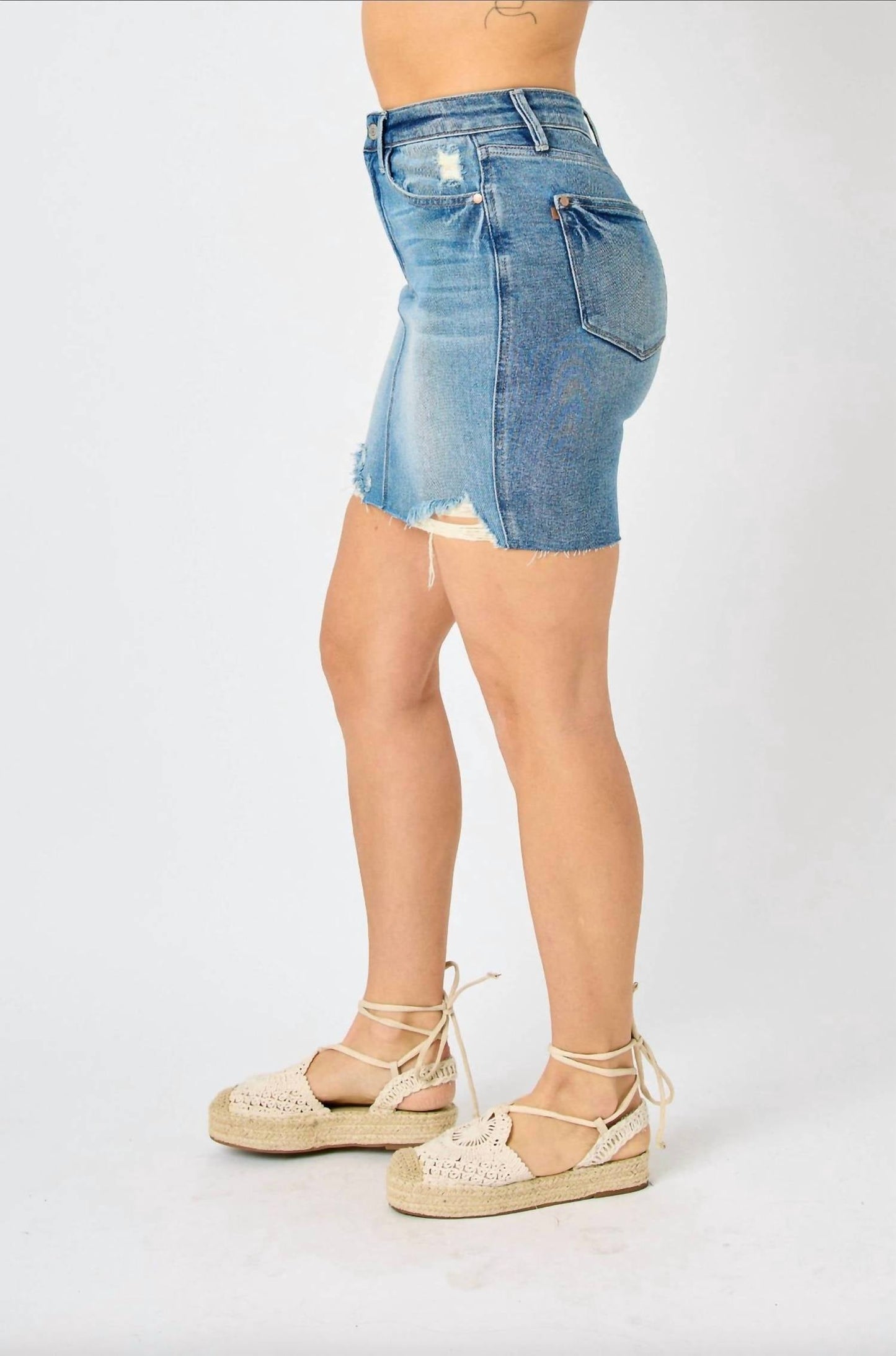Judy Blue - Fray Hem Distressed Jean Skirt