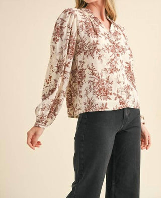 &Merci - Floral Print Lace Eylete Long Sleeve Top