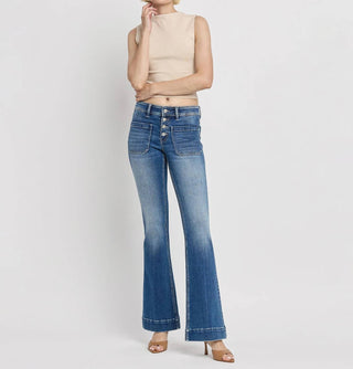 Vervet By Flying Monkey - Gleefully Mid Rise Trouser Hem Flare Jeans - Plus