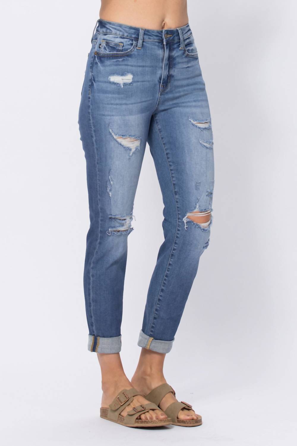 Judy Blue - High Waist Cuffed Boyfriend Jeans