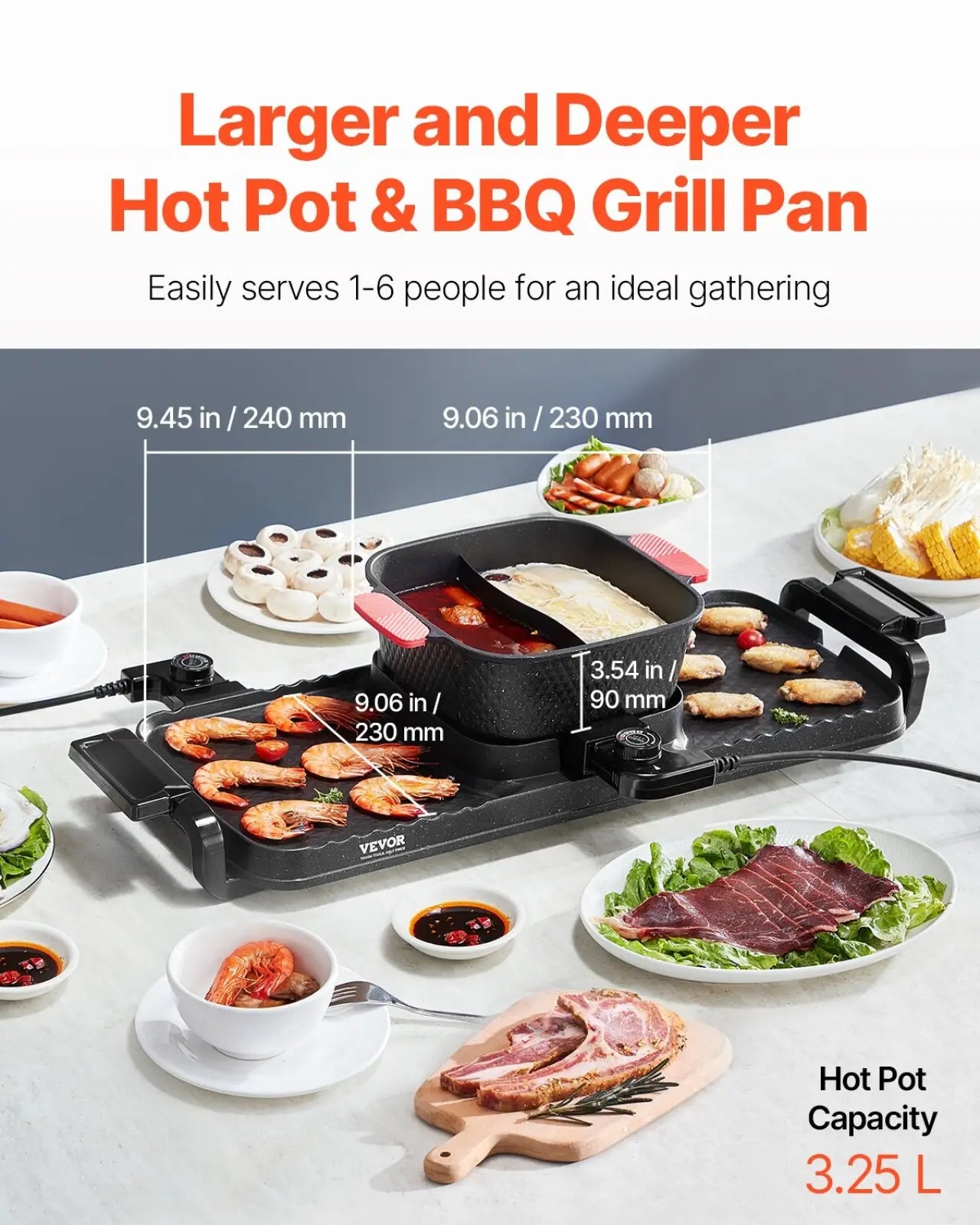 2300w Hot Pot Grill 2-in-1 Electric Bbq Pan 3.25l