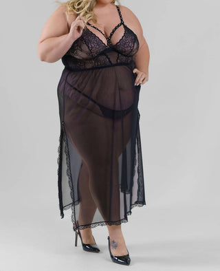 Isayes - Sheer Long Nightwear Gown - Plus