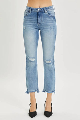 Risen - Full Size High Rise Distressed Cropped Straight Jeans