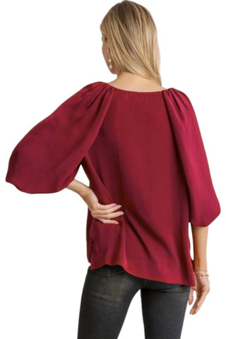 Umgee - Washed Satin Balloon Sleeve Top