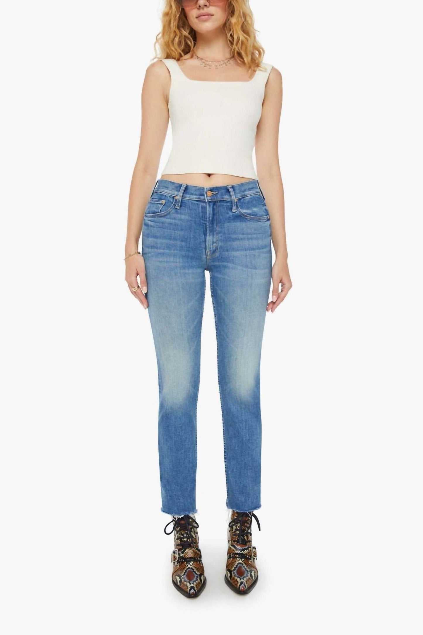 Mother - Mid Rise Rider Flood Fray Jean