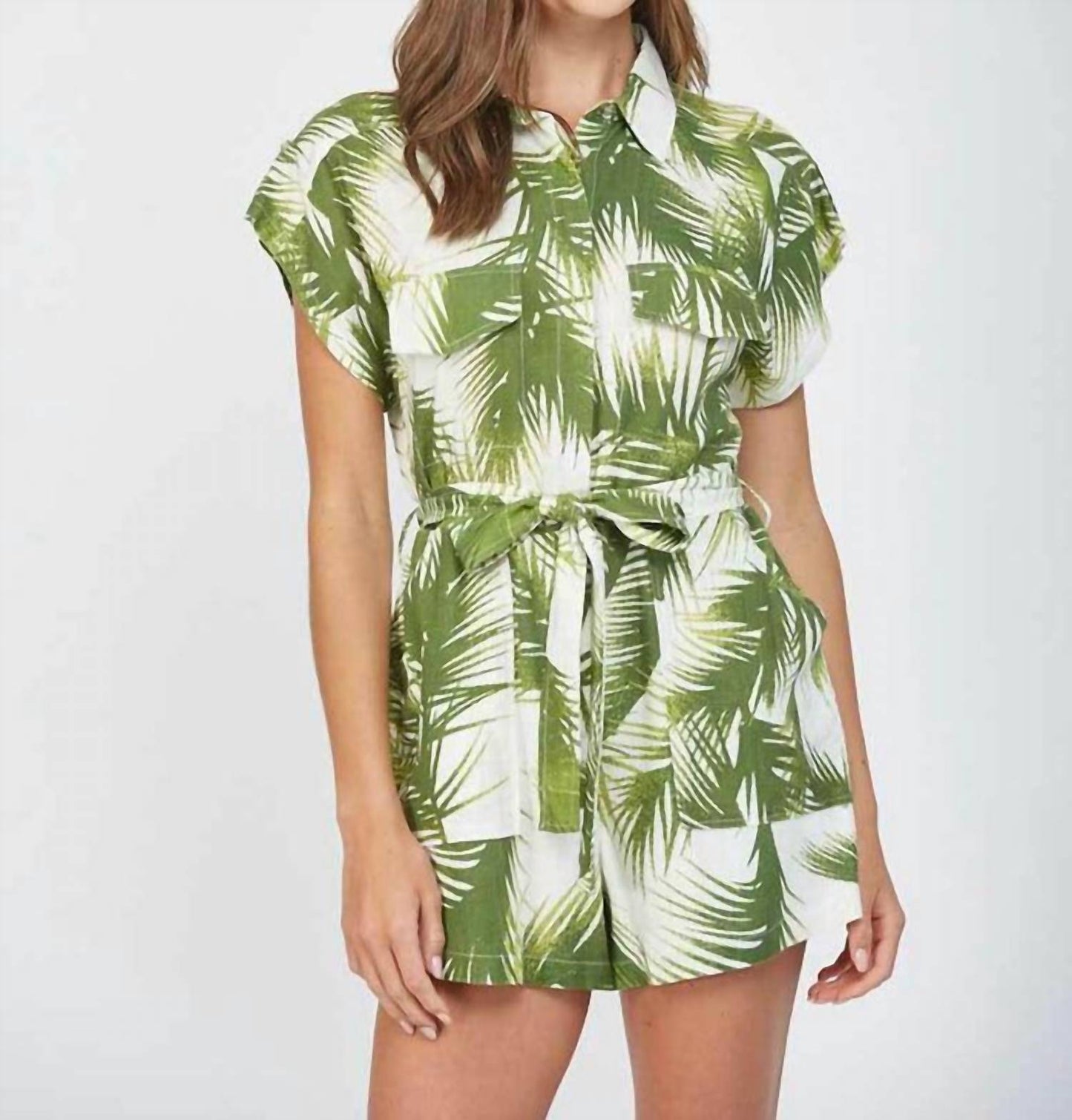 Fate - Mattie Tropical Print Linen Romper