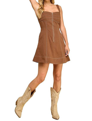 Baby Pink - Sleeveless Zip-up Denim-style Mini Dress