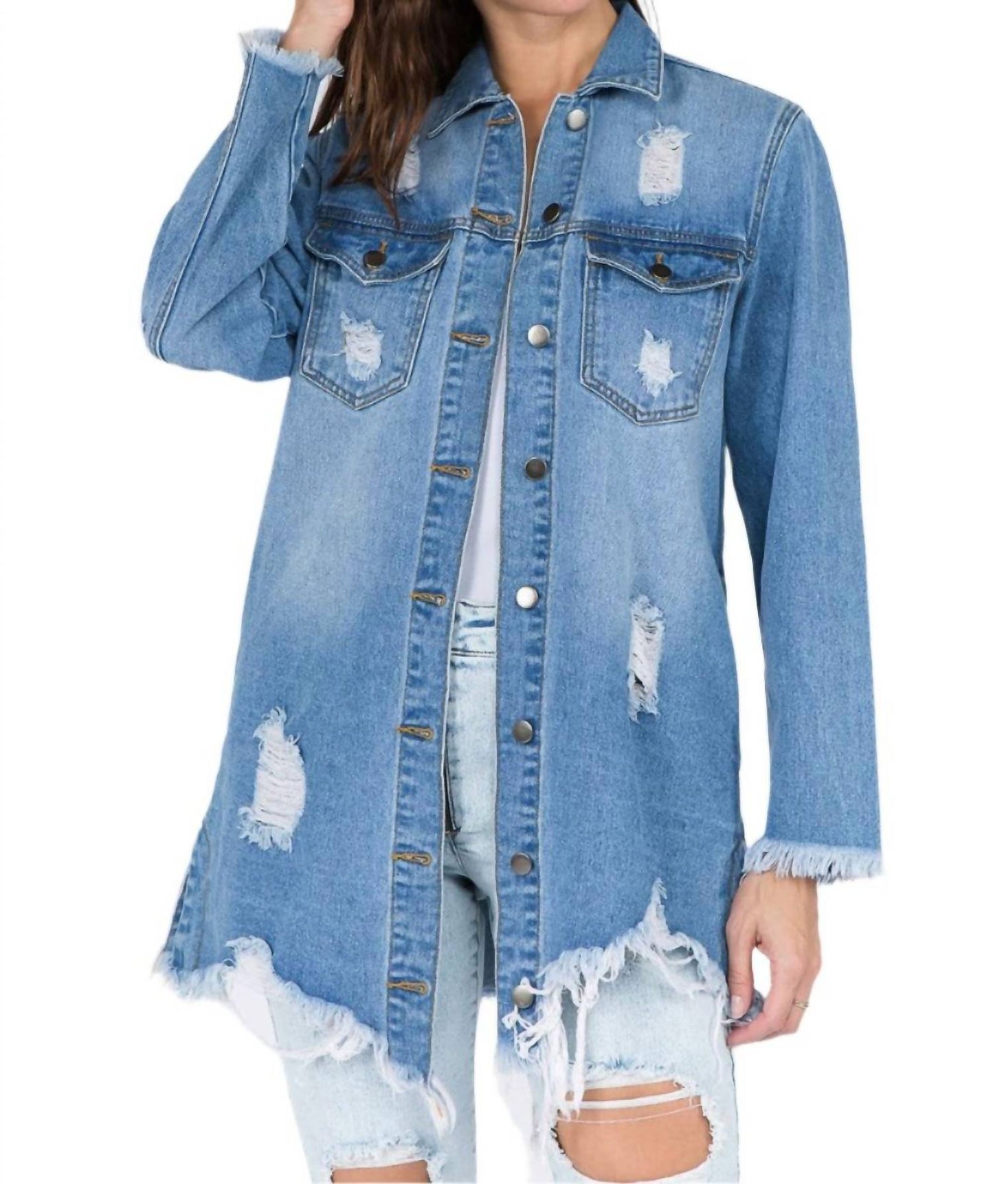 American Bazi - Frayed Hem Denim Jacket