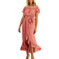 Women's Off-The-Shoulder Printed Puff Sleeve Maxi Dress