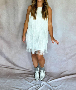 Fore - Fringe Low Back Halter Dress