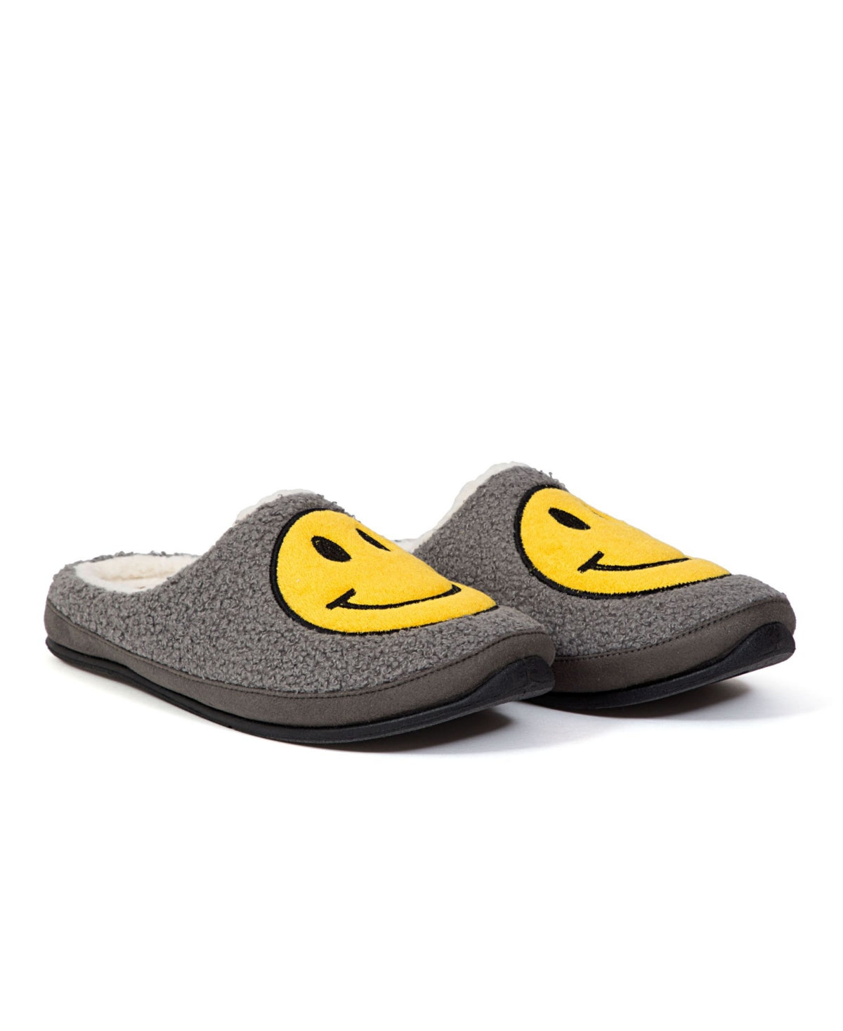 Men's Gray Smiley Face Cushioned Round Toe Slip-On Slippers