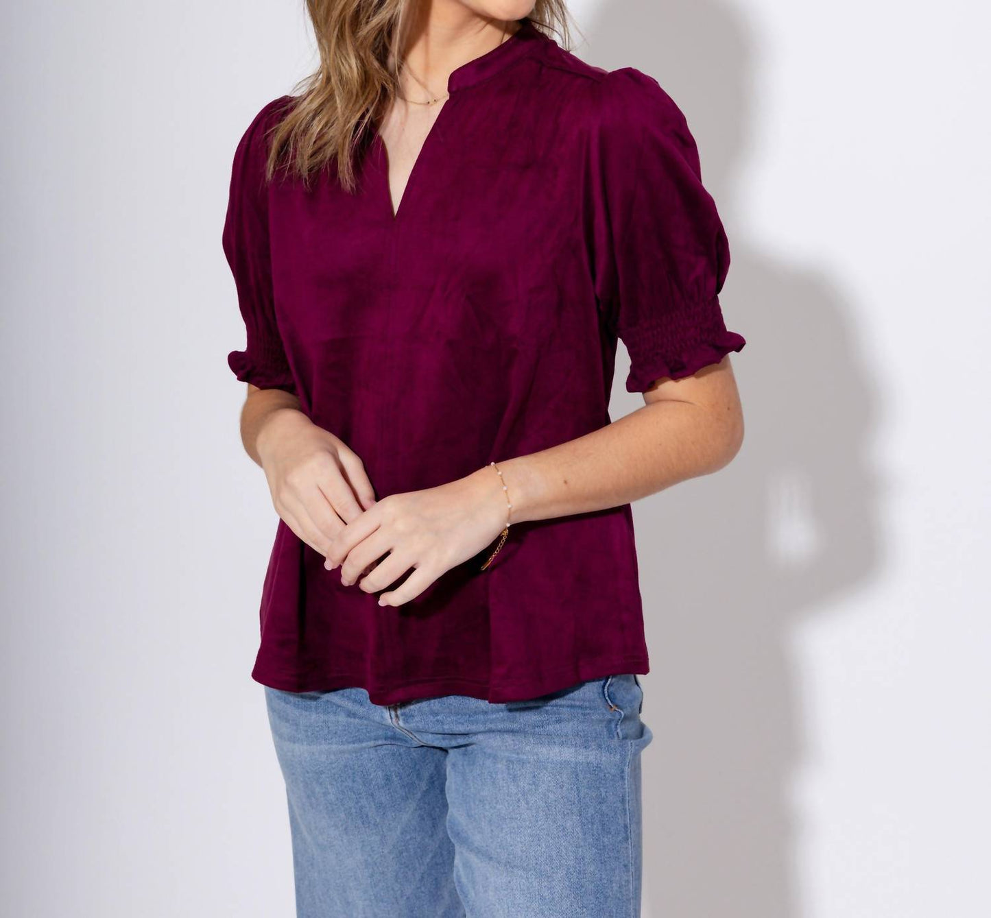 Ivy Jane - Women's Suede Puff Sleeve Top