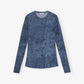 Ganni - Printed Mesh Long Sleeve Crew Neck Top