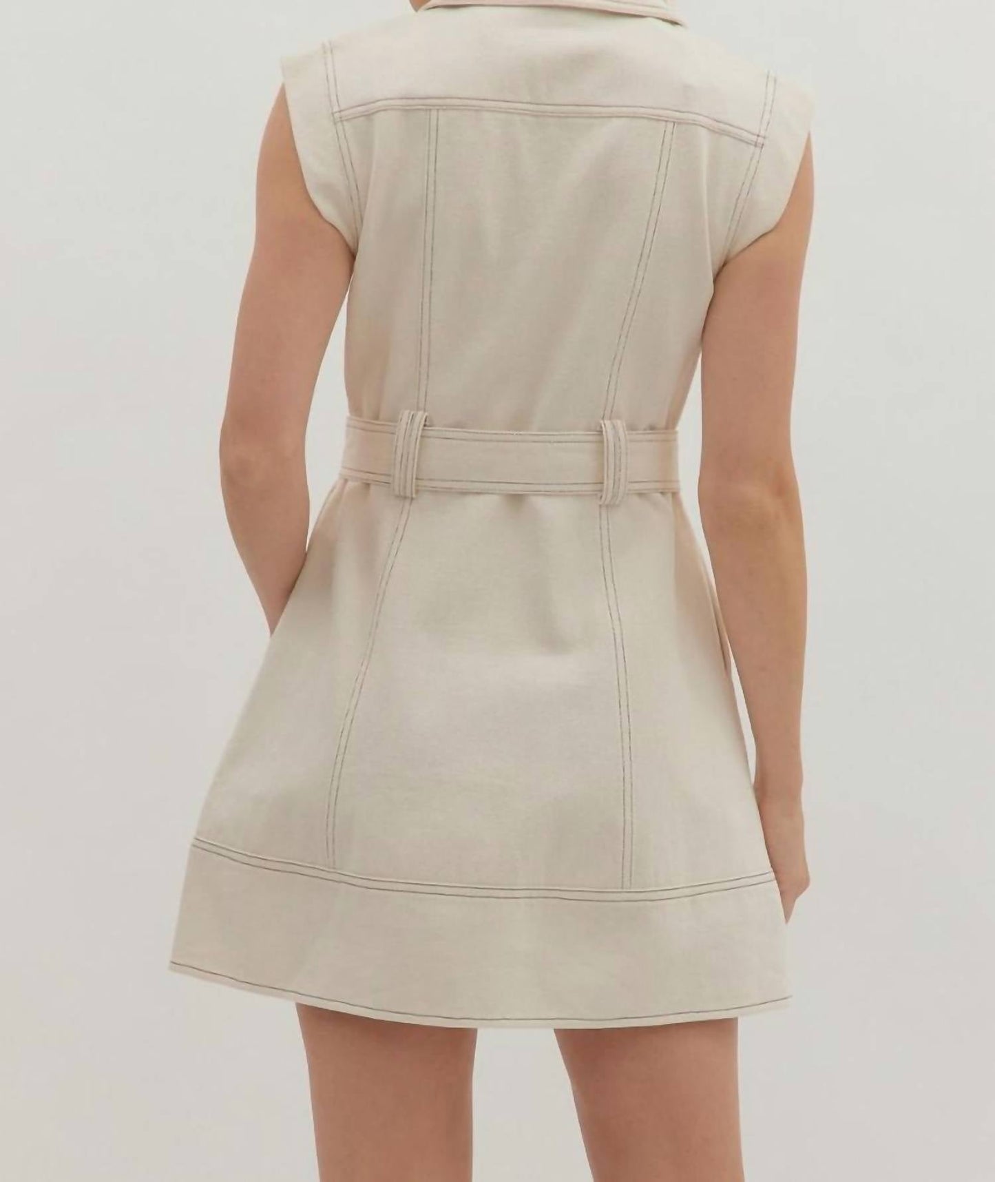 Entro - Contrast Stitch Belted Mini Dress