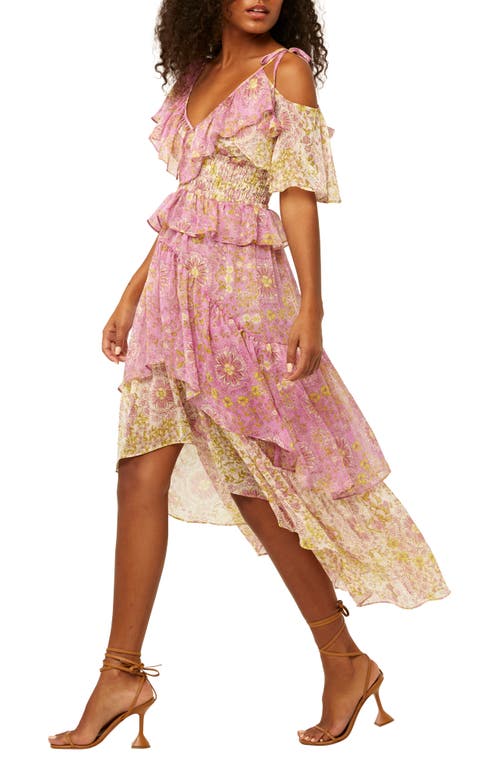 MISA Los Angeles Liv Cold Shoulder Floral Midi Dress in Flora Medallion Mix  Size Large