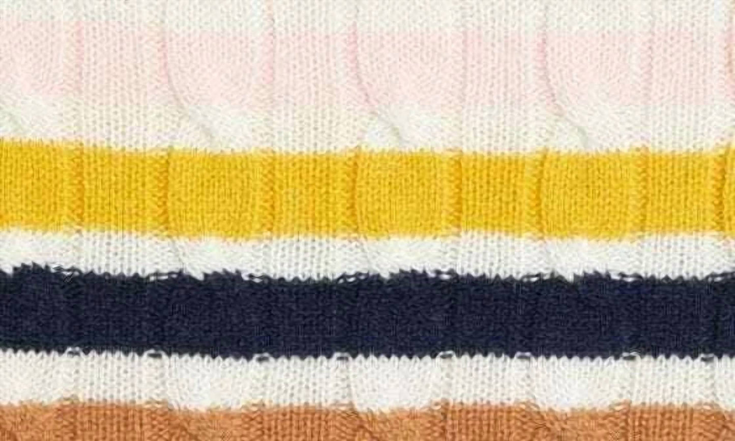 1901 - Cable Knit Striped Crew Neck Sweater