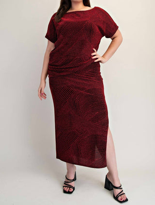 The Curve La - Plus Size Lurex Knit Short Sleeve Top And Skirt Set