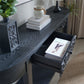 59.2in Black Carved Wooden Console Table with Lower Storage Shelf and Drawers