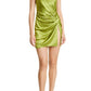 SAU LEE Heidy One-Shoulder Satin Faux Wrap Minidress in Avocado Green, Size 4
