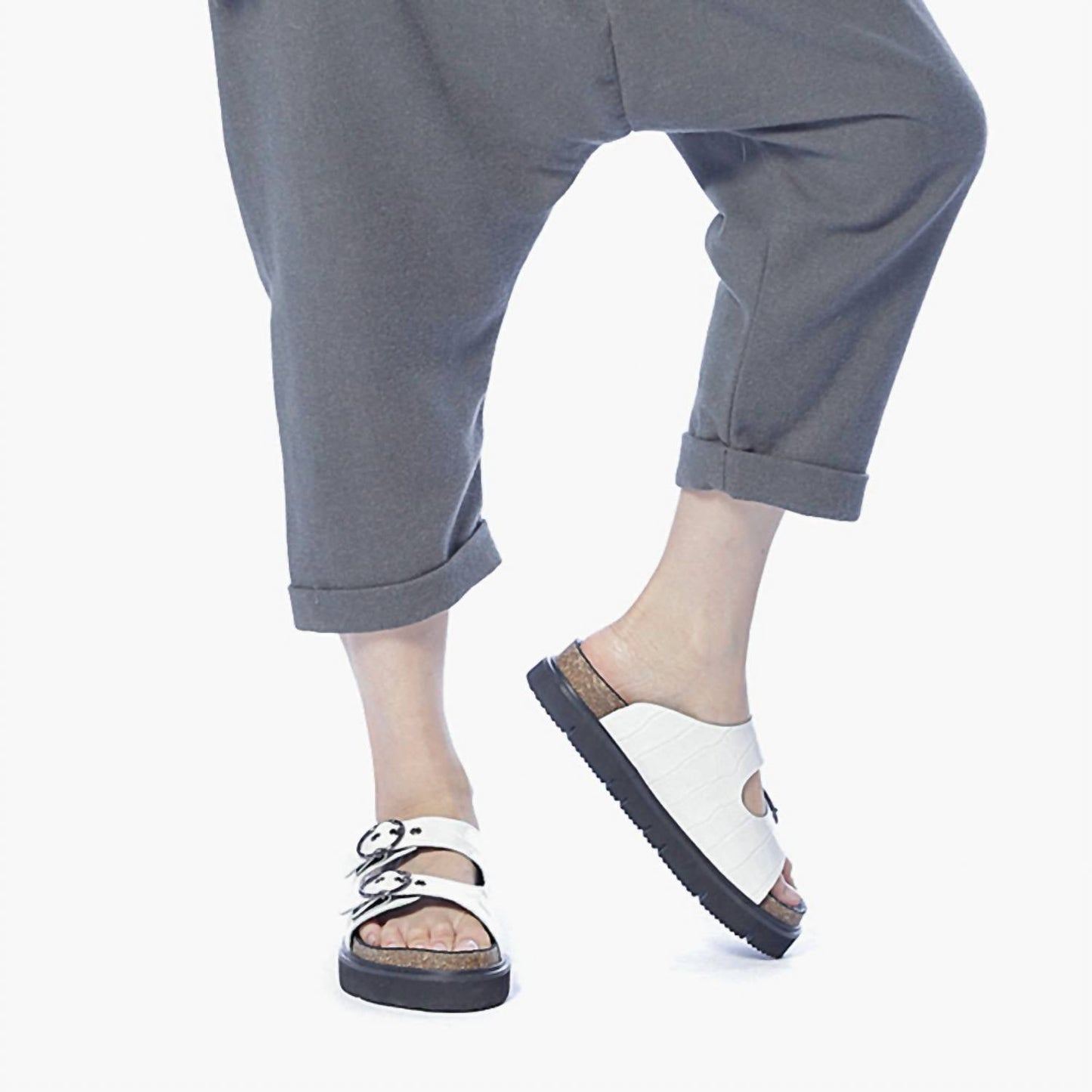 All Black - Women's Circle Buckle Lowform Sandal