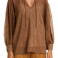 Vince Starry Dot Shirred Split Neck Blouse Verona Size Medium