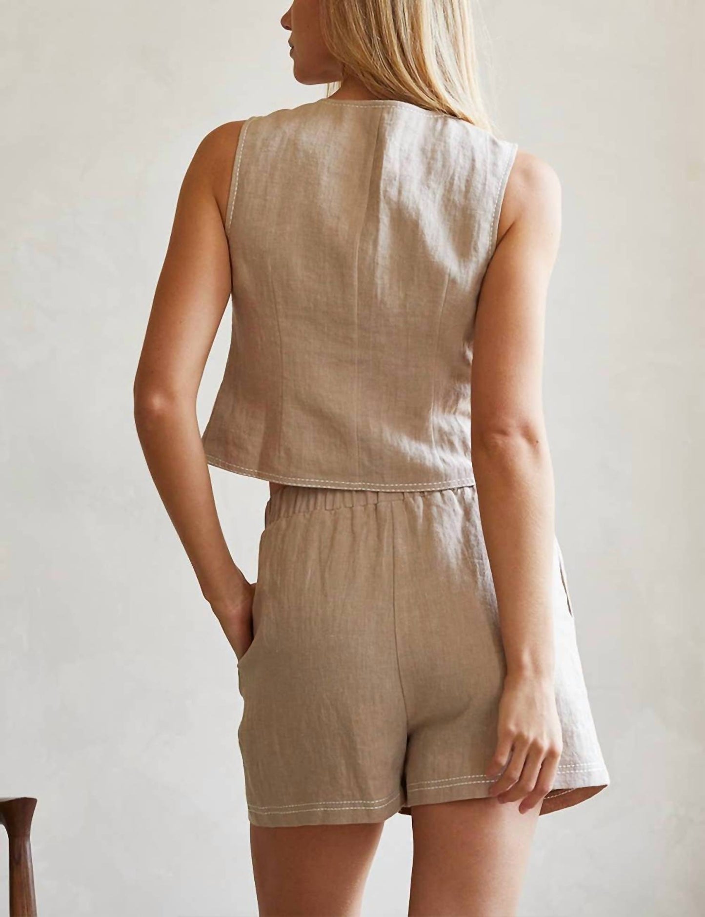 Crescent - Donnie Contrast Embroidery Linen Shorts