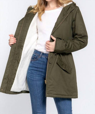 Active Usa - Fleece Lined Fur Hoodie Utility Jacket