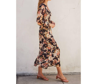 Dress Forum - Midnight Floral Long Sleeve Midi Dress