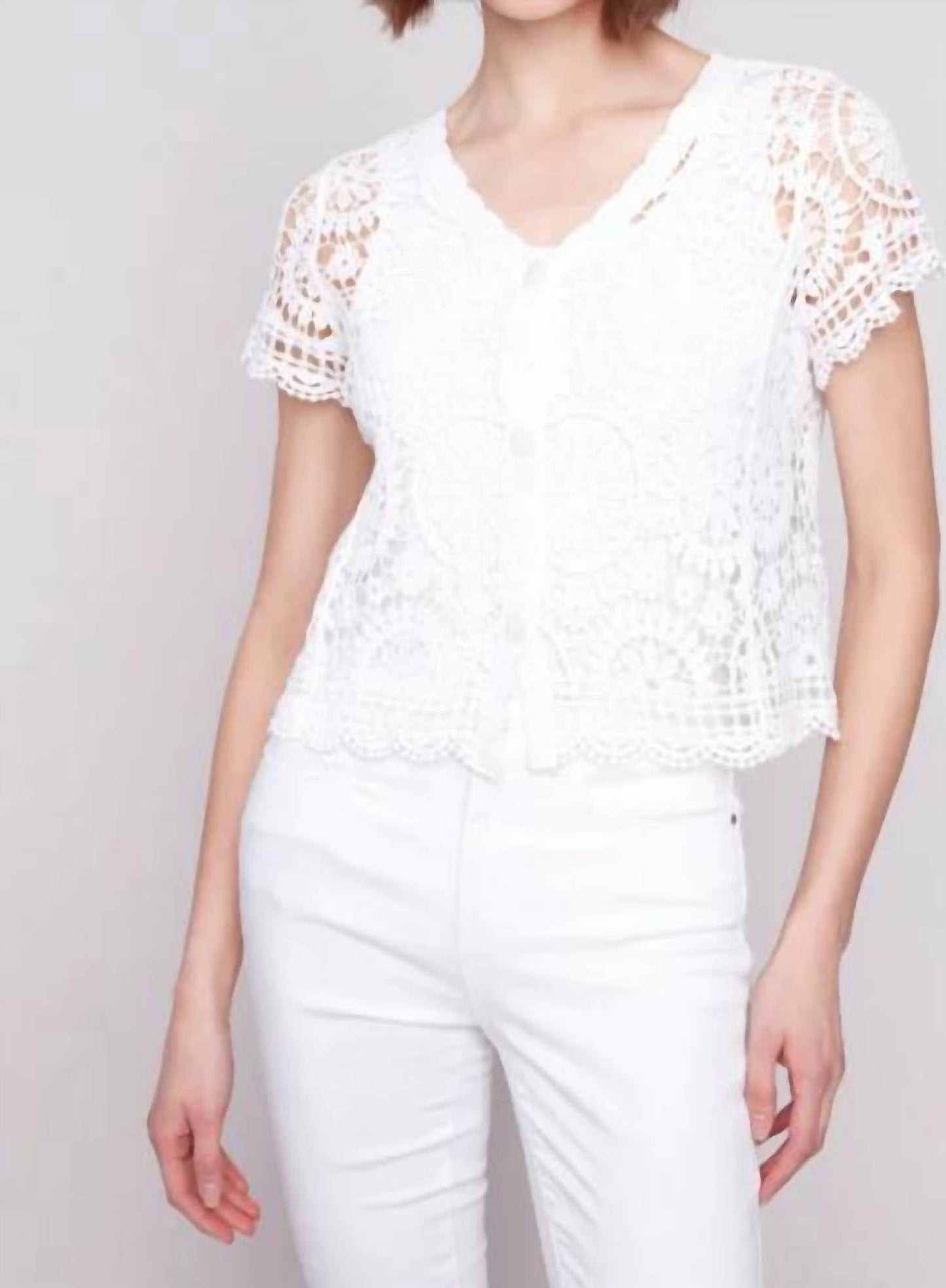 Charlie B - Short Sleeve Crochet Bolero Cardigan