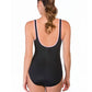 Reebok - Zip Tide Outline Shirred Zipper Front Scoop Neck One Piece Swimsuit
