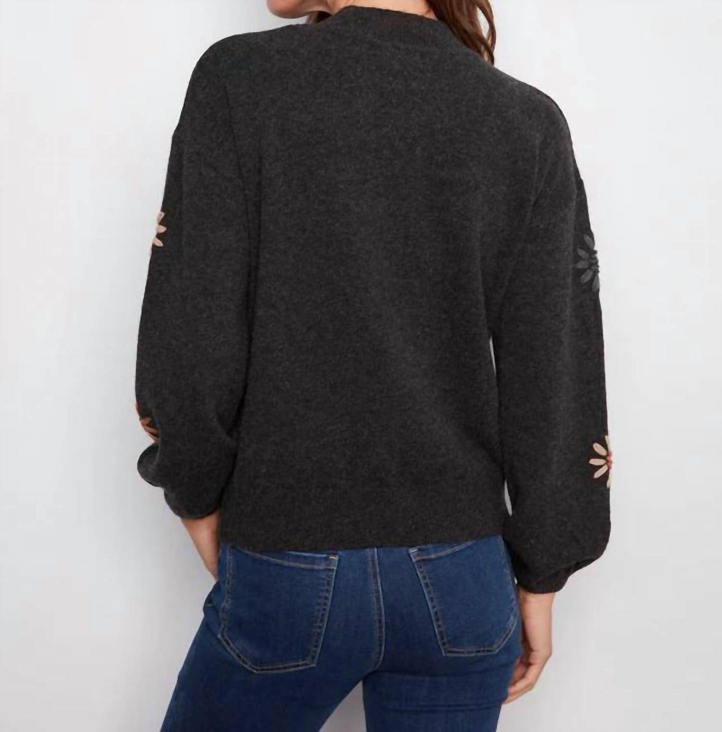 Charlie B - Mock Neck Floral Embroidery Sweater