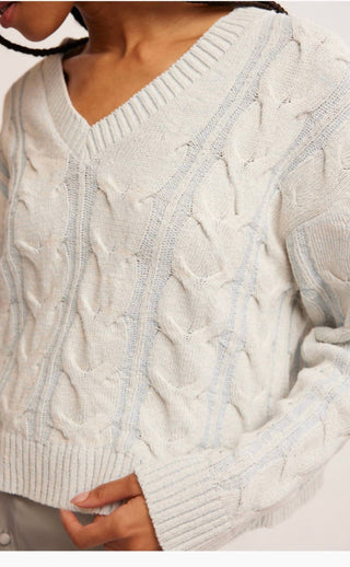 Free People - Washed Cable V-neck Sweater