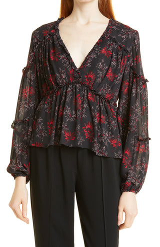 Cinq a Sept Simmons Long Sleeve Top - Raspberry Multi