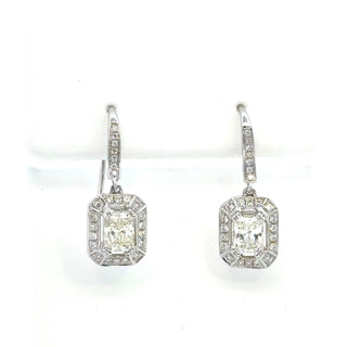 Aamiaa - 1.51 Carat Natural Diamond Emerald Cut Halo Drop Earrings