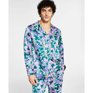 Men's Green Printed Satin Pajama Top - XXLarge