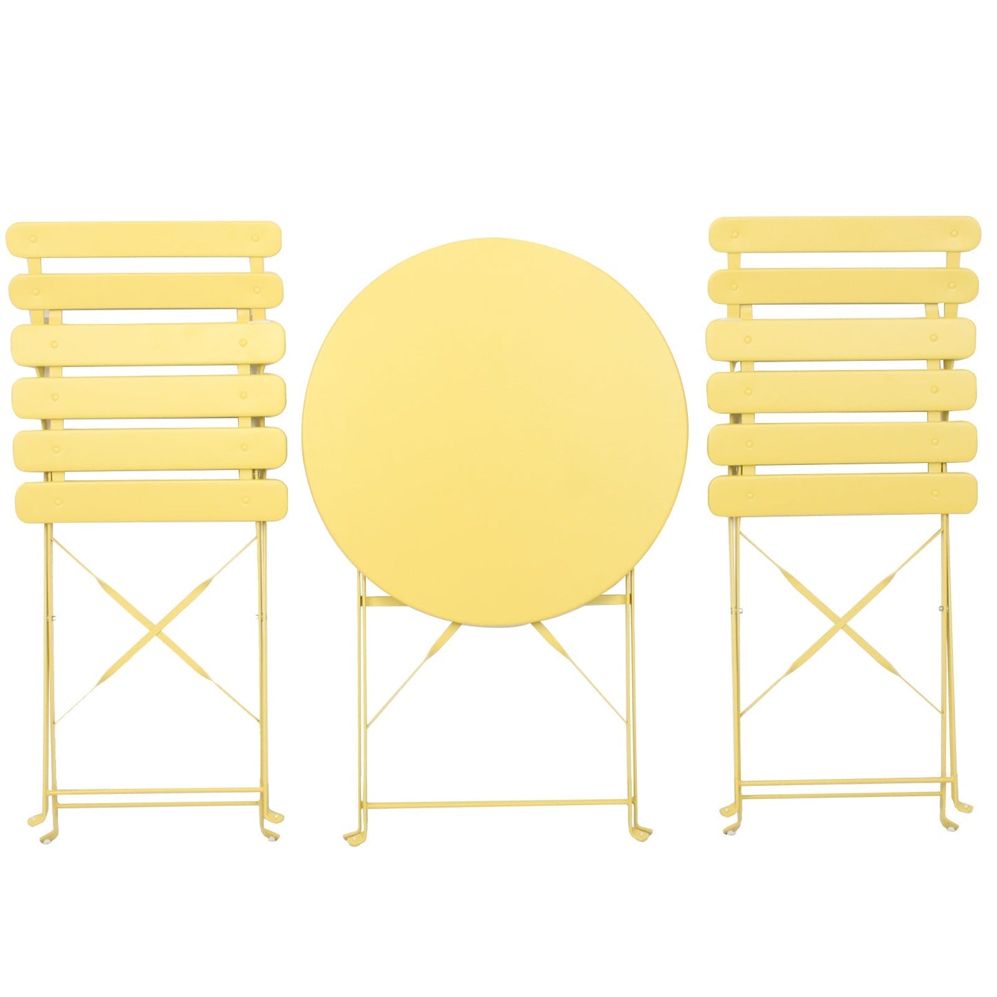 3 Pieces Patio Bistro Balcony Metal Chair Table Set - Yellow