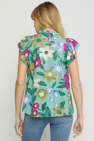 Entro - Floral Ruffle Sleeve Top
