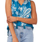 Vince Camuto Blooming Paisley Print Split Neck Top in Teal Waters  Size Medium