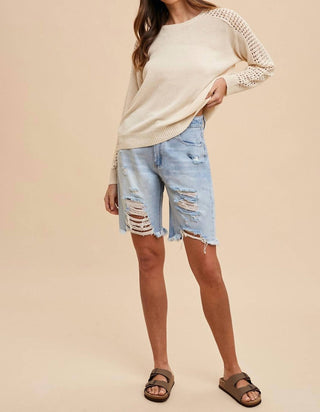 Anniewear - Distressed Rigid Bermuda Denim Shorts