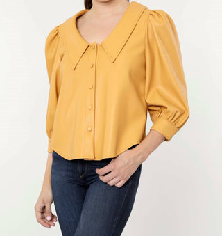 Dolce Cabo - Hollie Faux Leather Blouse with Puff Sleeves